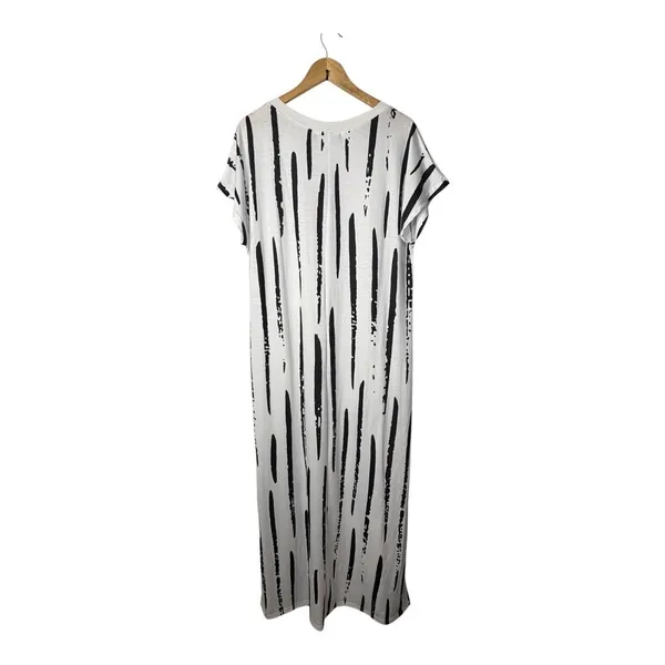 Noracora Abstract Stripe Maxi Dress Medium V-Neck Side Slit Black White‎ NWT - Image 6