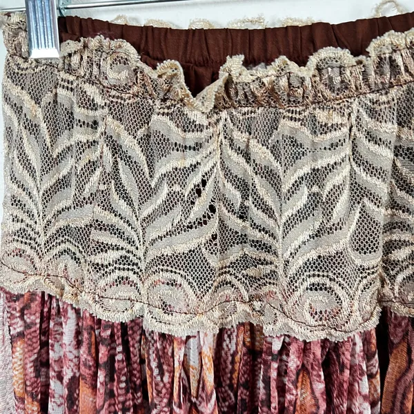Brown Fairy Maxi Skirt Sz XS Snake Print Festival Boho‎ Romantic Lace Floral - Image 4
