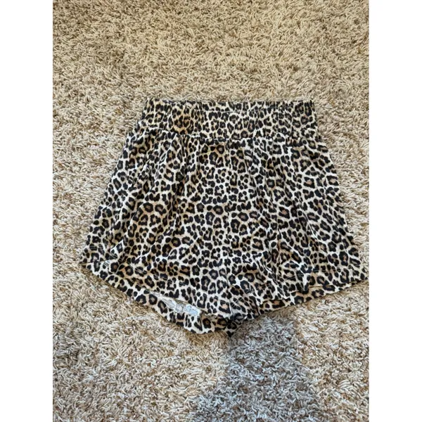 H&M Leopard Print Elastic Waist Shorts Brown Animal Print XS - Image 2