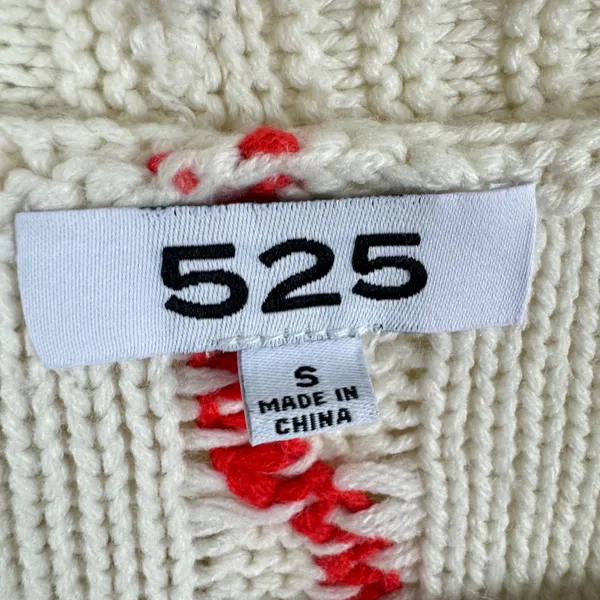 525 America Women Cream Cable Knit Cardigan Red Purple Contrast Stitch Small - Image 5