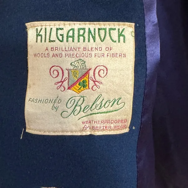 Vintage Kilgarnock Blue Wool Coat Genuine Fur Collar Mid Century‎ - Image 2