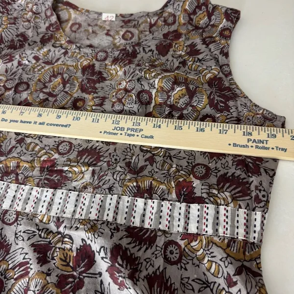 Boho Floral Block Print Maxi‎ Dress Sleeveless Earth Tones Size L Fairy Festival - Image 5