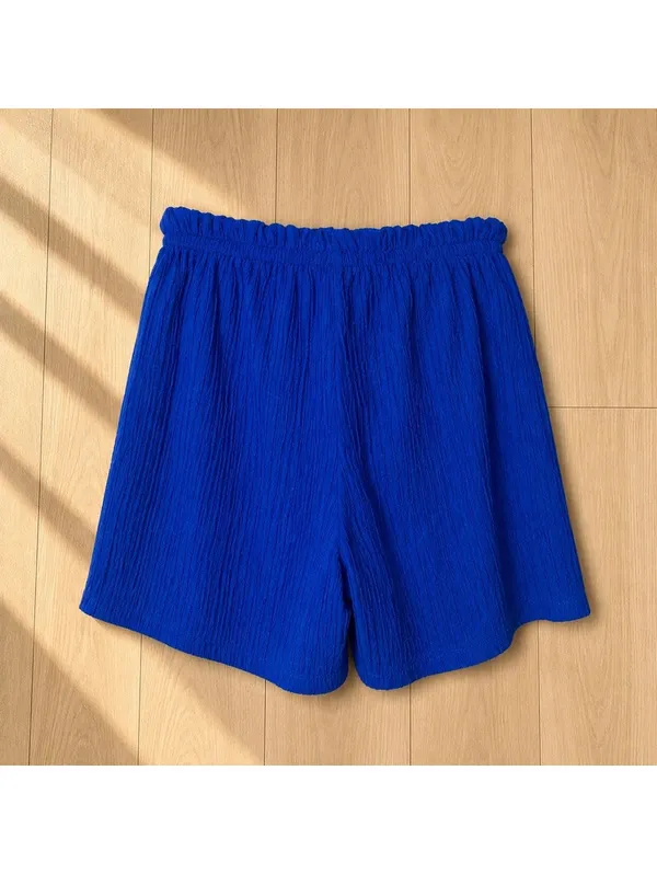 Blue Textured Drawstring Shorts Size S Elastic Waist Lightweight Beach Casual - Image 2