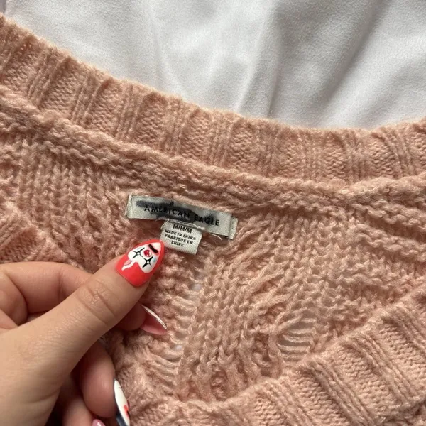 American Eagle Sweater Oversized Womens Medium V Neck Knit Pink Wool‎ Blend - Image 2