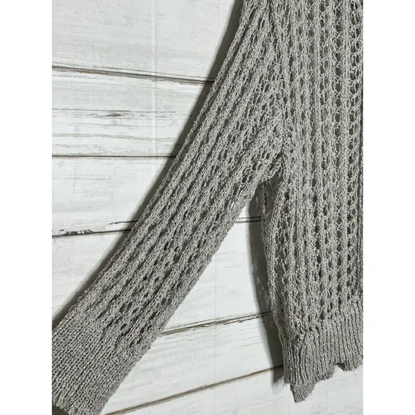 POL Open Knit Hooded Sweater Small Gray Boho Crochet Lightweight Top - Image 8