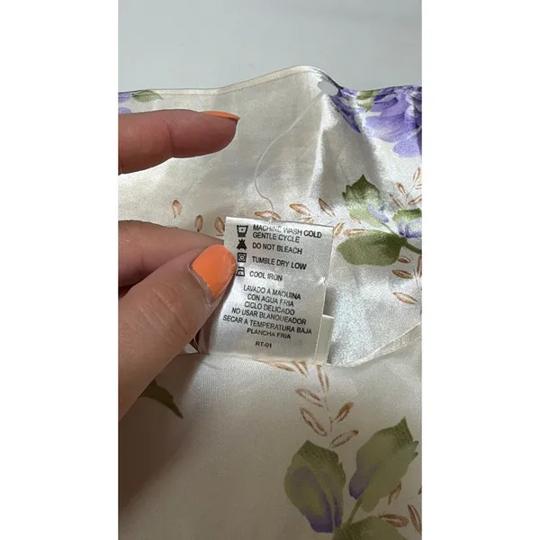 Secret Treasures Y2K Satin Floral Lace Cami Ivory Purple Bow Sleep Top Medium - Image 7