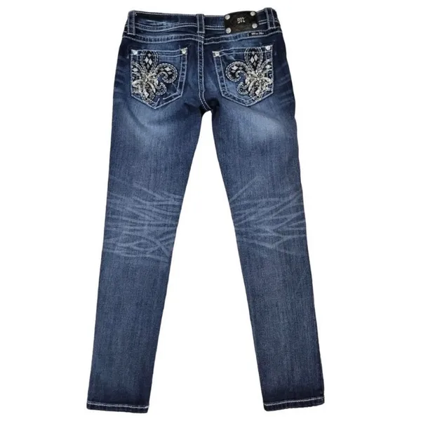 Miss Me Signature Rise Skinny Jeans Golden Firework Fleur de Lis Bling Size 26 - Image 4