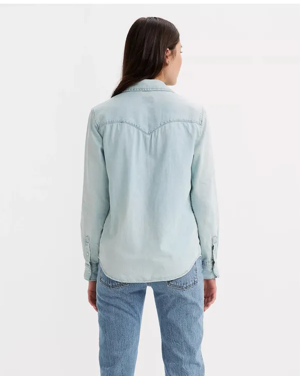 Levi’s western denim short button down long sleeve cowgirl small - Image 3