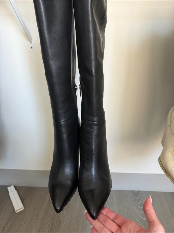 Quizme Platform Leather Boots Black Stiletto Heel Boots with Zipper - Image 7