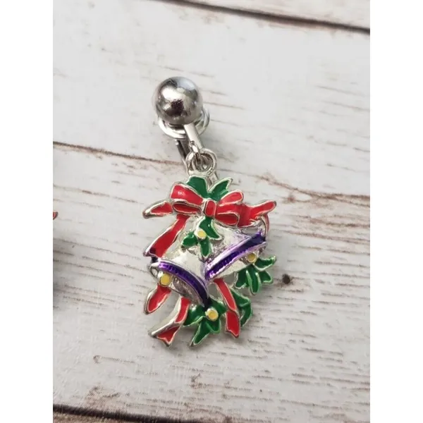 Vintage Clip On Earrings - Christmas Bells & Bow 1.5" - Image 4