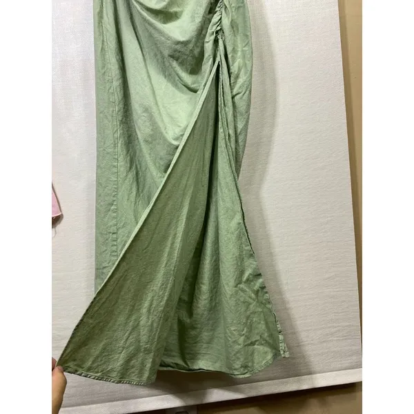 Zara‎ Women Linen Blend L Maxi Dress Ruched Side Slit Bodycon Strappy Sleeveless - Image 3