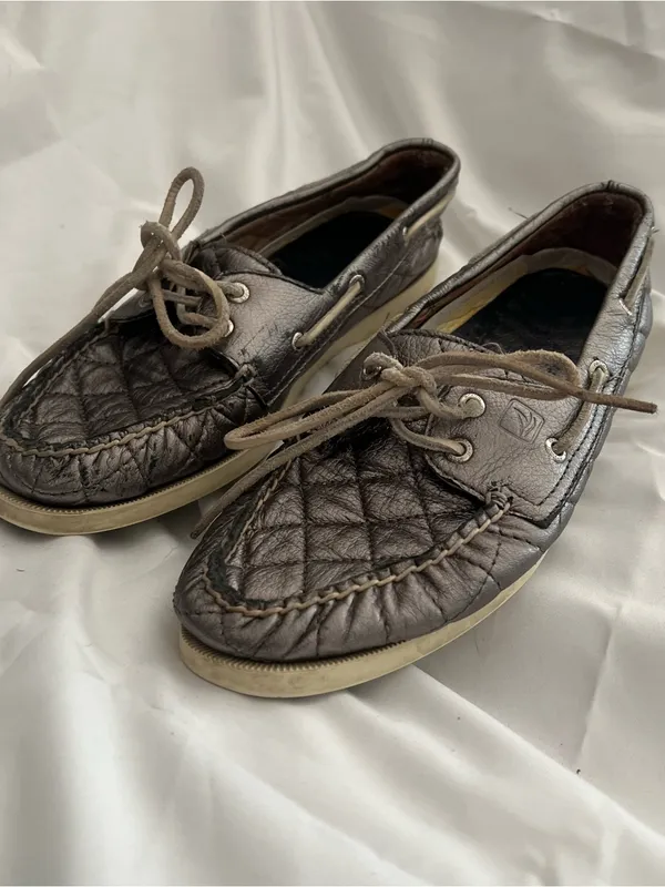 Sperry Metallic Quilted Leather Boat Shoes Size 9 - Image 5