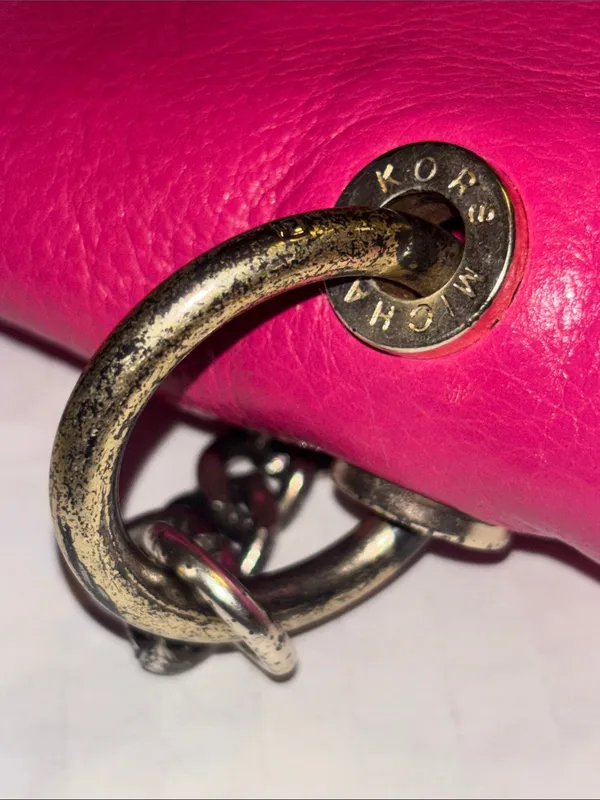 Michael Kors Fuchsia Pink Leather Shoulder Bag Silver Chain Handle And Lock - Image 14