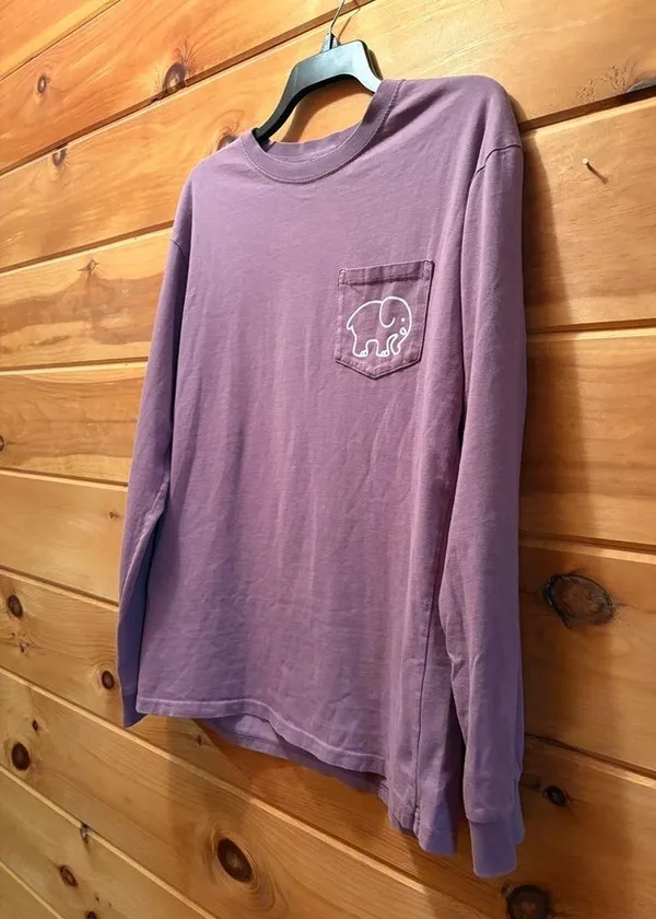 Ivory Ella size Medium purple long sleeve tee with boho elephant print. - Image 2