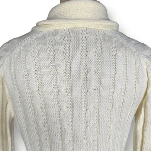Cream Cable Knit Shawl Collar Cardigan Chunky Preppy Heritage Cozy Cabincore - Image 5
