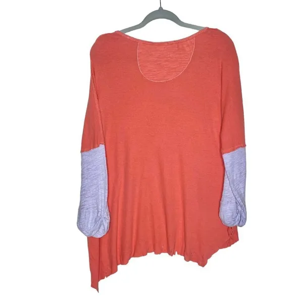 Free People We the Free Star Relaxed Distressed Henley Top Orange Linen Small - Image 12