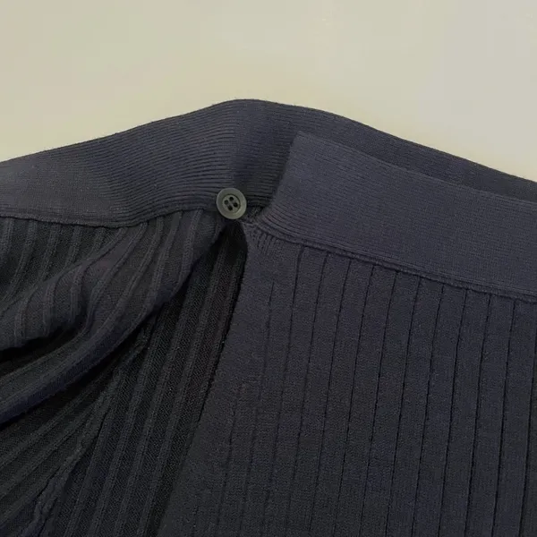 Pari Desai Wrap Midi Skirt M Ribbed Knit Academia Office Preppy $365 Navy Blue - Image 7