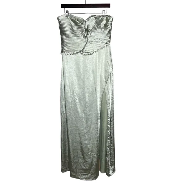 NEW Meshki Sage Green Ruched Petals Larissa Strapless Satin Maxi Dress - Image 4