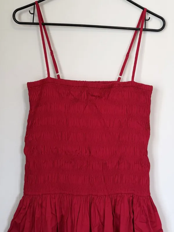 NWT Madewell Poplin Smocked Maxi Dress in Festival Red - Size: Large - Image 4