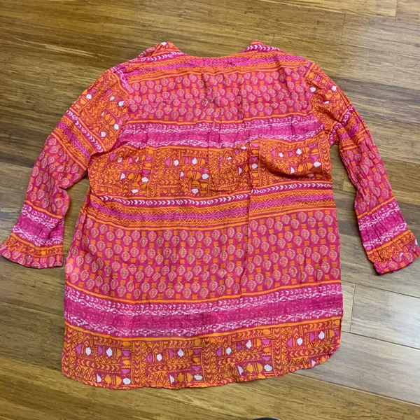 Rockflowerpaper Co. Women Blouse Top Pink Orange Patterned 3/4 Sleeve Size Large - Image 4