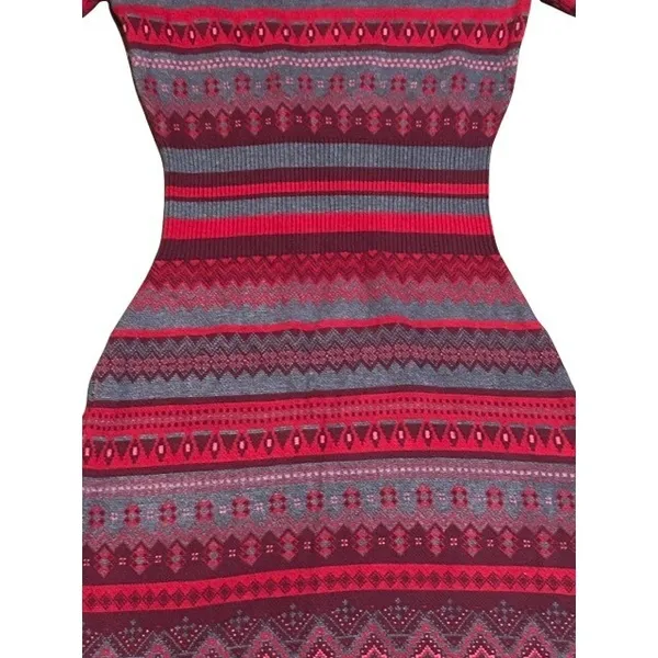 Athleta Womens Red‎ Fair Isle Sweater Dress Long Sleeve Cotton Blend Cabin Small - Image 10