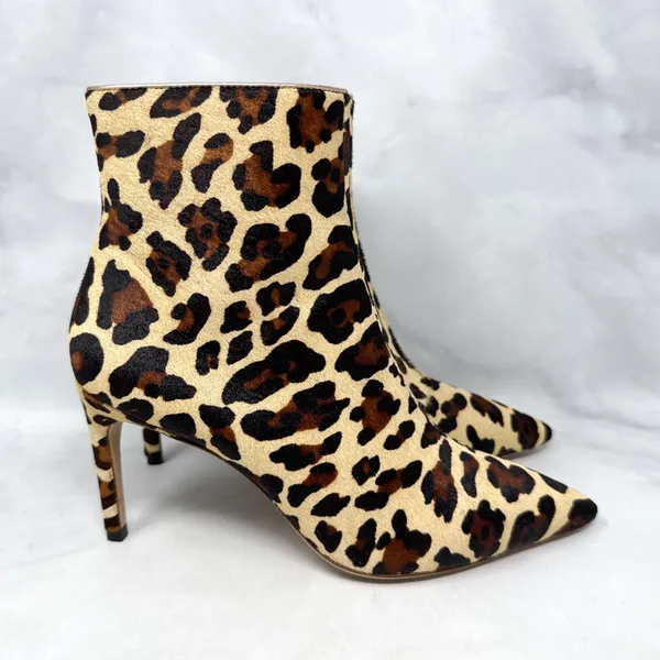NEW Sophia Webster Rizzo Leopard Calf Hair Pointed Toe Mid Height Ankle Boots 37 - Image 3