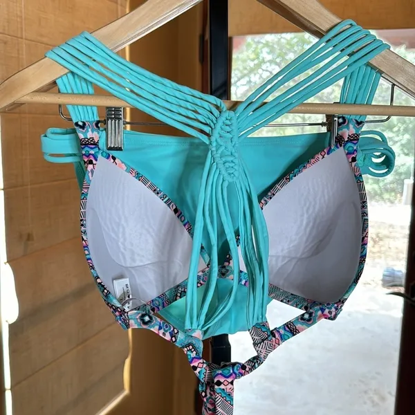 Arizona Jeans Turquoise Strappy Push Up Bikini Set Aztec Print Size Large - Image 6