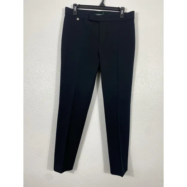 Lauren Ralph Lauren Black Flat Front Straight Dress Pants Size 8 Classic Stretch - Image 3