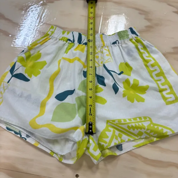 Sabo Linen Blend High Waist Boho Resort Bermuda Mini Shorts White‎ Green Sz 4 - Image 11