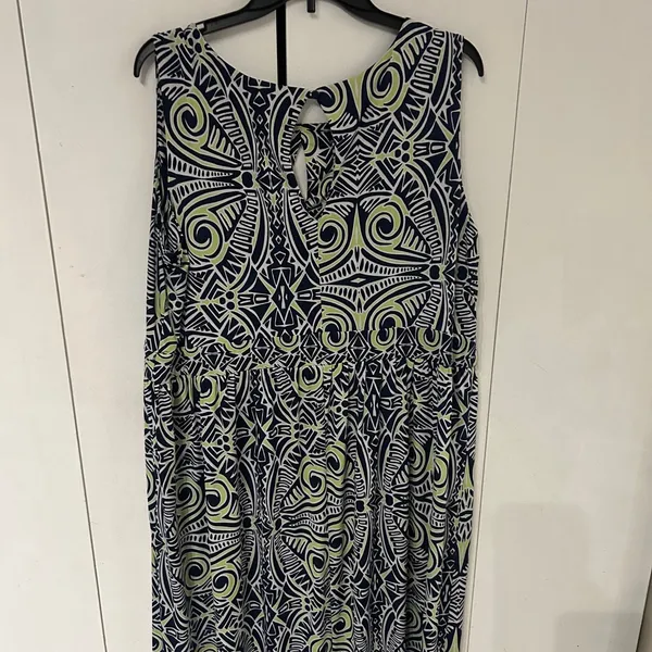 Ruby Rd. Navy and Lime Geometric Maxi Dress Blue Size 2X - Image 4