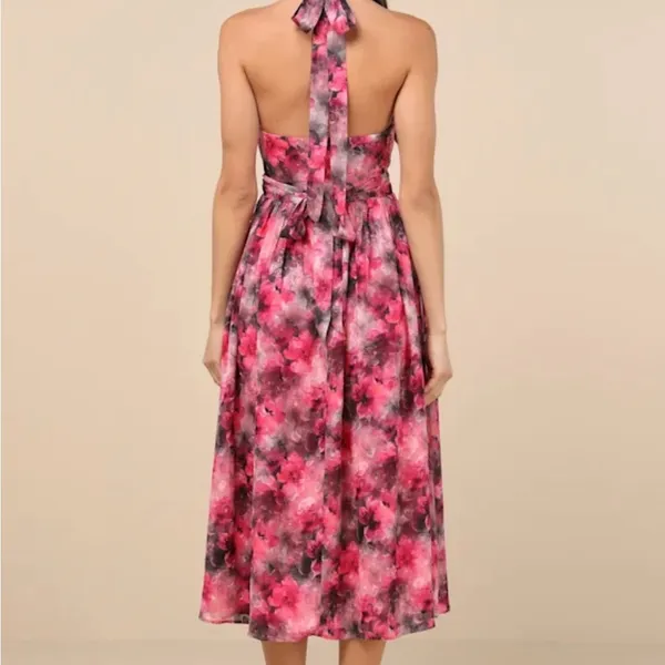 Lulu's Vibrant Pink and Black Midi Dress - Image 4