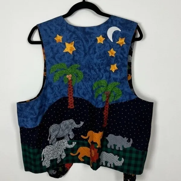 Noah's Ark Quilted Appliqué Novelty Teacher Vest Blue Large - Image 4