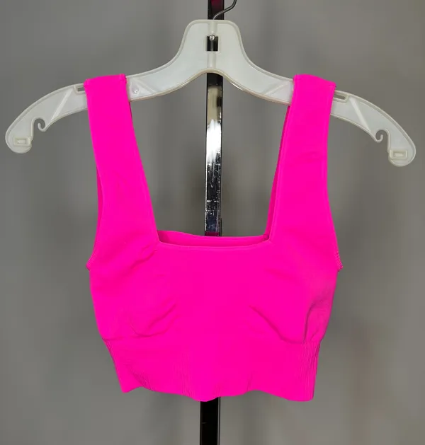 Free People Movement Good Karma Square-Neck Sports Bra Hot Neon Pink - Image 5
