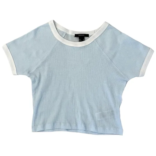 Forever 21 Womens S Solid Crop Top Light Blue - Image 4