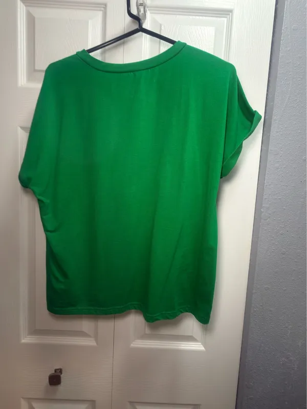 Green Graphic T-Shirt with Rhinestone “Adore You” Print | Short Sleeve Casual Tee - Image 3