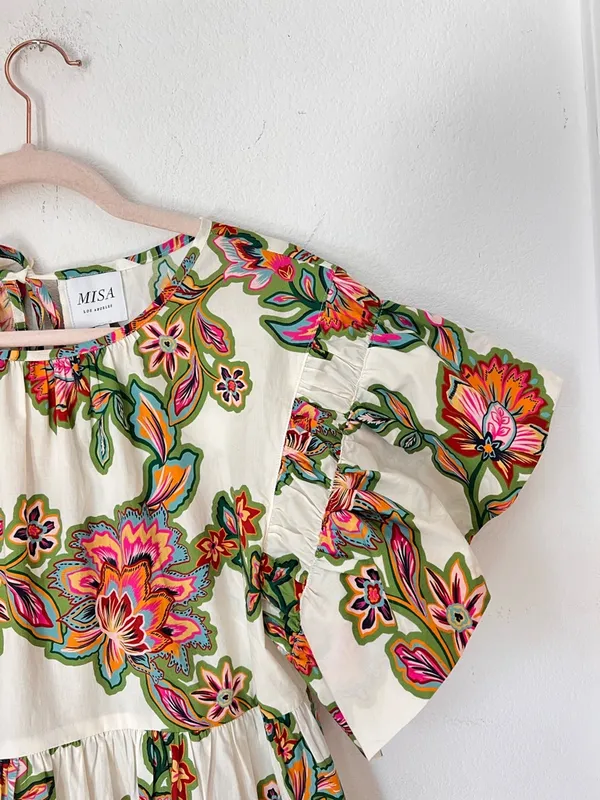 MISA Los Angeles Mabel Green Floral Mini Dress Botanical Print Flutter Sleeve XS - Image 5