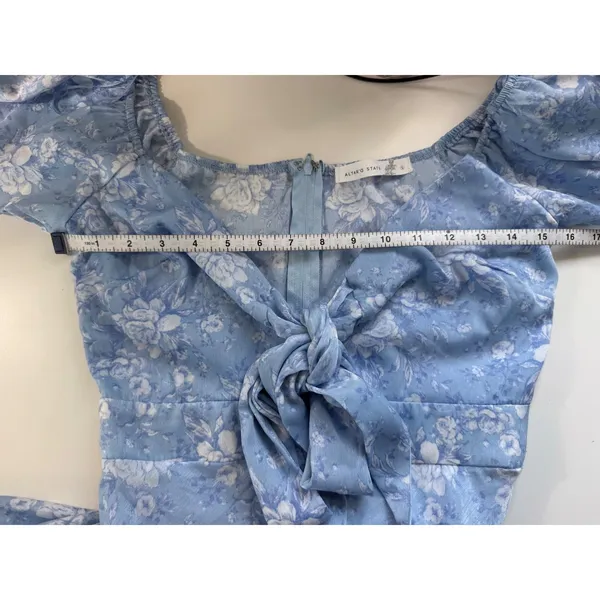 Altar'd State Blue Floral Maxi Dress Short Flutter Sleeve Tie‎ Front Womens S - Image 5