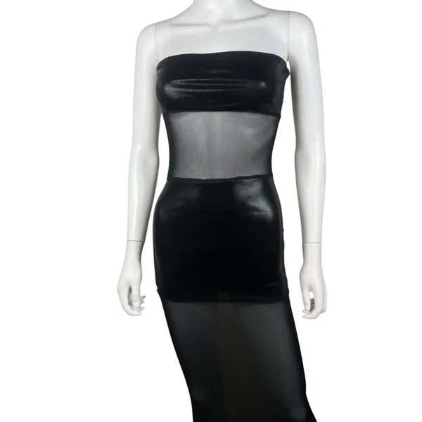 superdown Sheer Panel Black Strapless Maxi Dress - Image 3