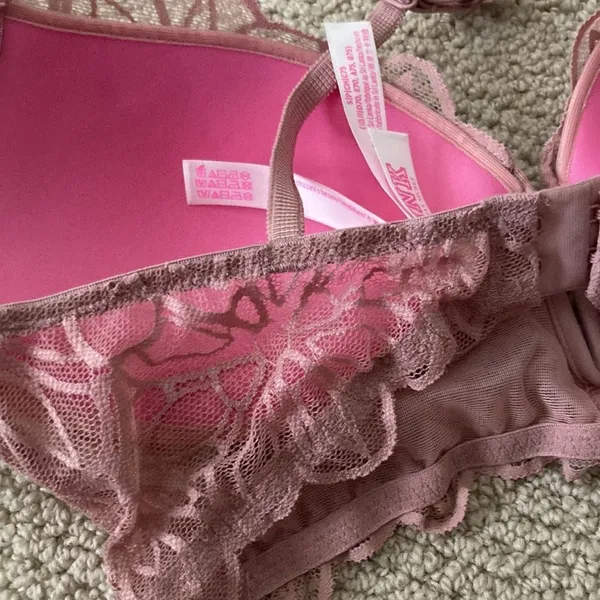 NEW Victoria’s Secret PINK Date Push-Up Lacy Notch Front Bralette Mauve 32C NWOT - Image 4