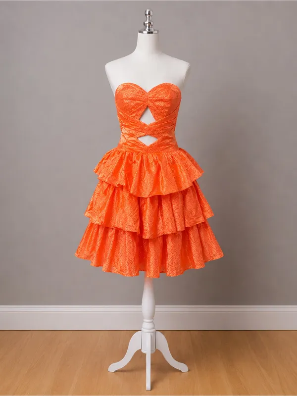 Boutique #25-4 Vibrant Orange sweetheart A line three ruffle tier silver dot-Size 0 (XS) - Image 3