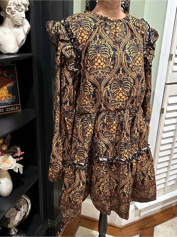 Anthropologie A Loves A Damask Print Voile Ruffle Dress – Size XL - Image 3
