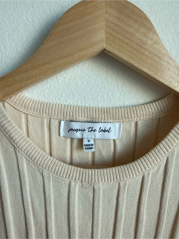 Anthropologie Jacquie The Label Textured Ribbed Knit Fitted Mini Dress Ivory Small - Image 3
