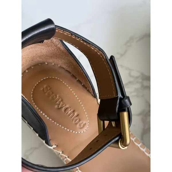 See by Chloe Glyn Platform Sandals Women's Size 39 Black Leather‎ Espadrille - Image 6