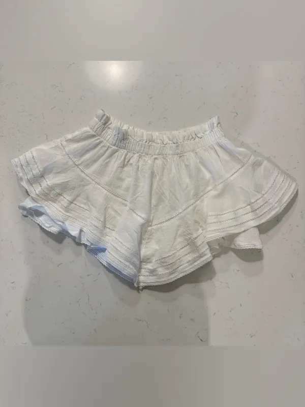 Aerie White Flowy Ruffle Shorts Small Petite Boho Lounge Summer - Image 3