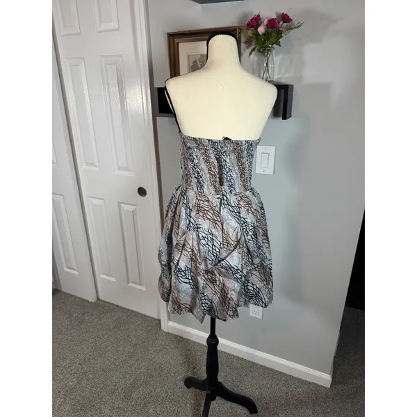 Chaudry KC 100% Silk Strapless Bubble Hem Mini Dress Abstract Print Sz Medium - Image 3