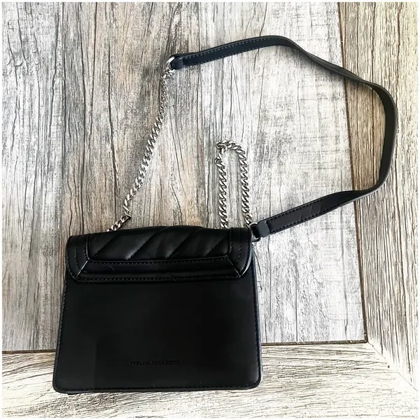 French Connection Quilted Square Shoulder Bag Chain Strap Sm Black Faux Leather - Image 2