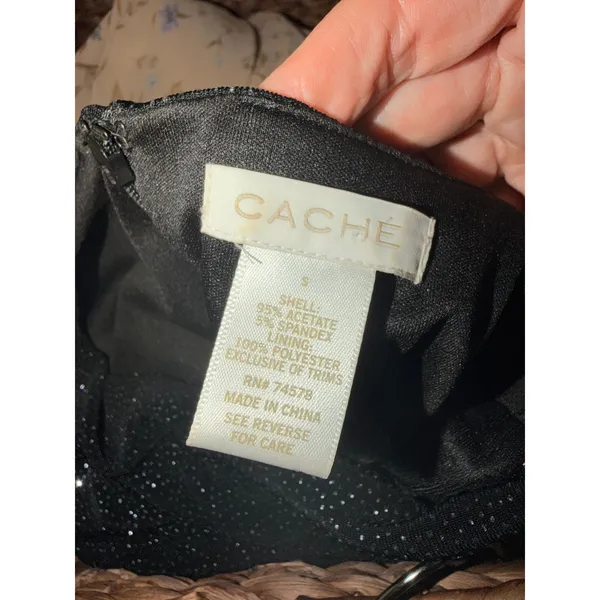 Vintage Cache Cocktail Dress Womens S Black‎ Sparkle Ruched Glitter Party Glam - Image 5