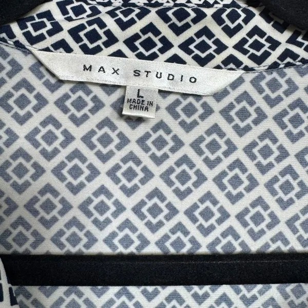 Max Studio Geometric Print Collared Dress Navy White Green Purple‎ Size L - Image 5