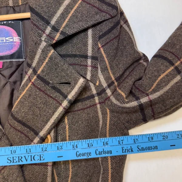 Bibise Clothing Brown Plaid Wool Blend Double Breasted Trench Coat Size 40 - Image 5