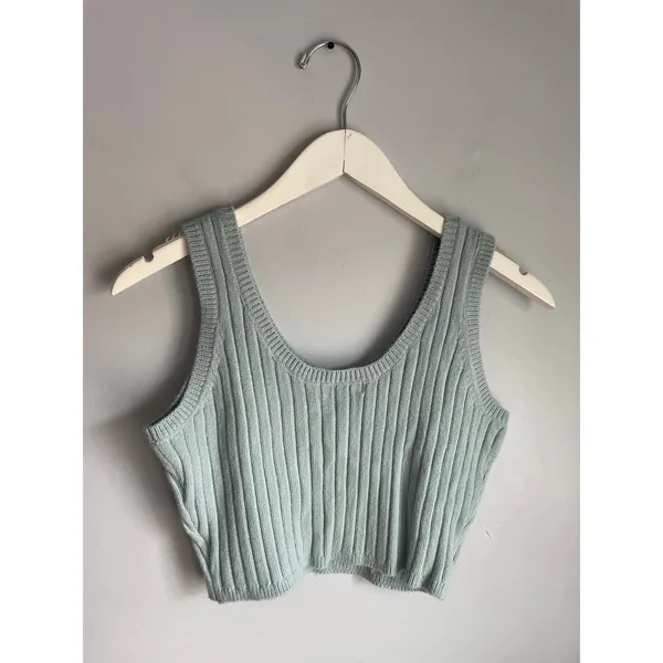 525 America Sage Green Ribbed Knit Sleeveless Cropped Tank Top Sweater Womens XS - Image 3